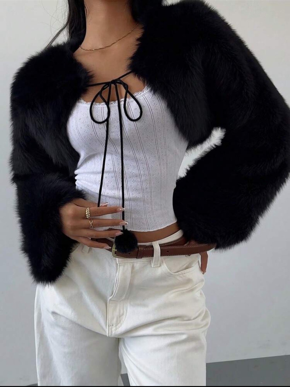 Cropped Black Faux Fur Bolero Jacket